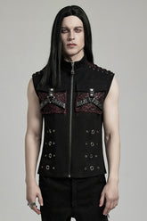 Black/Red Stand Collar Stitching Slim Men's Punk Vest